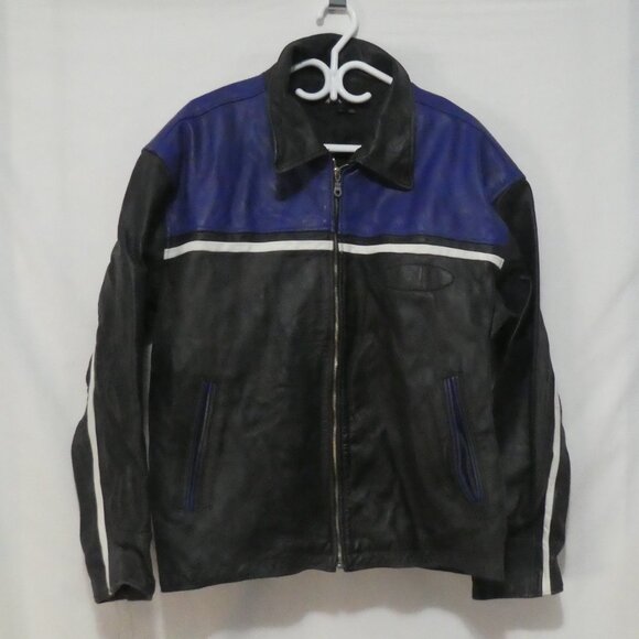 Vintage | MILAN | xl - extra large | Men's Leather Jacket | Black - Blue - White - Picture 1 of 16